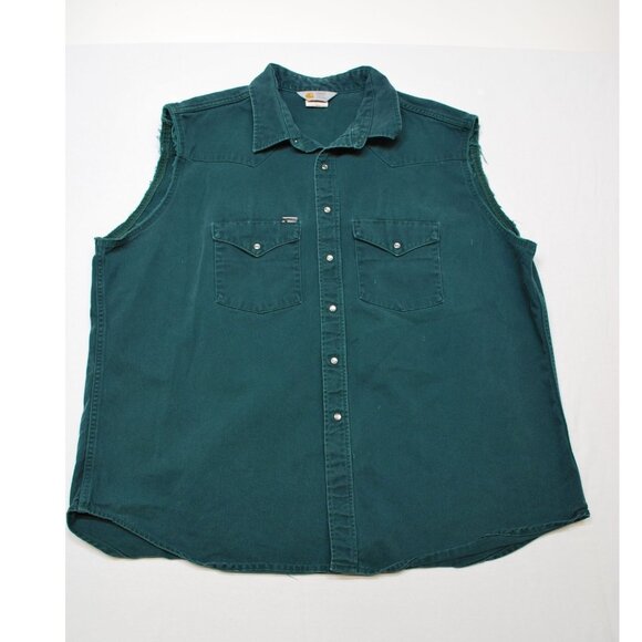 Vintage Carhartt USA Rugged Outdoor Wear Distressed Green Pearl Snap Shirt - Picture 1 of 7